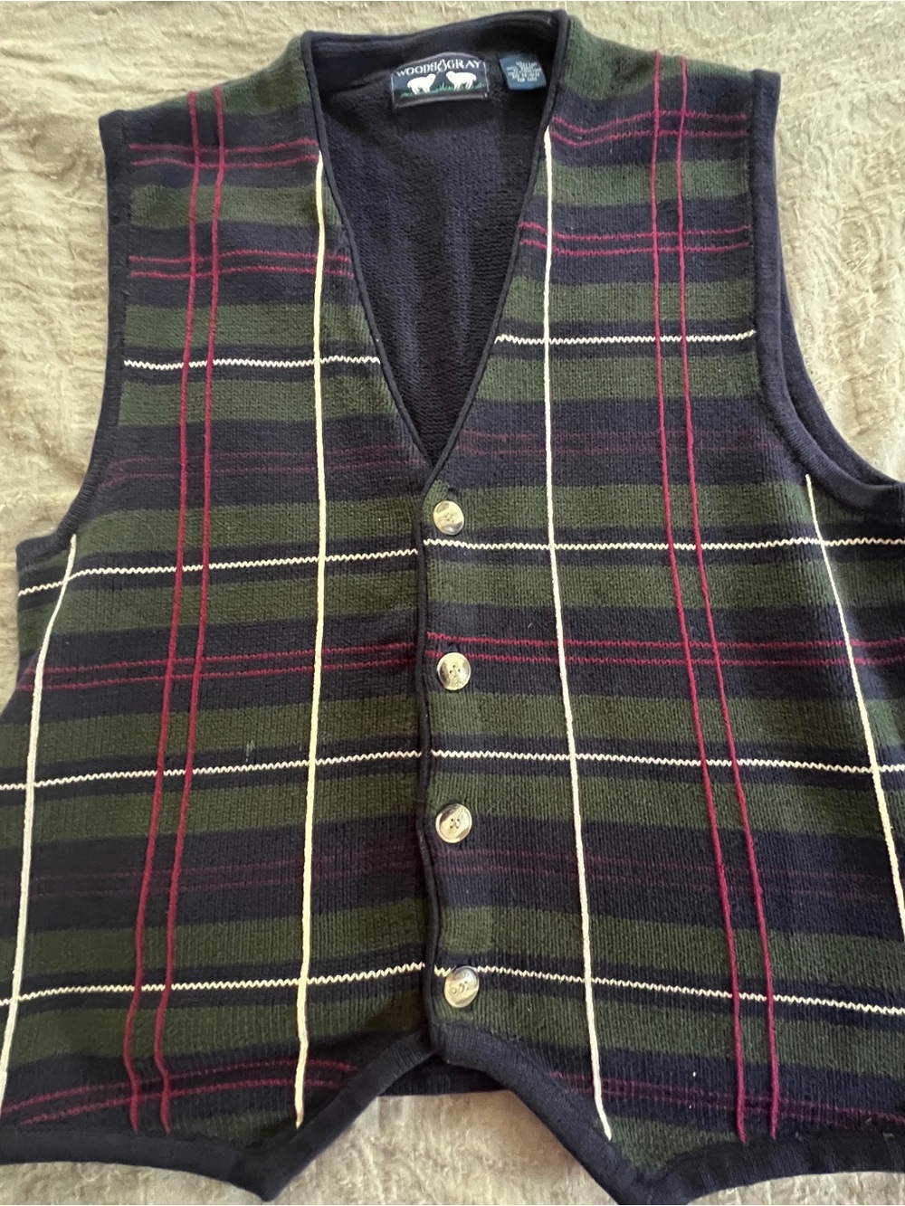 Woodrich Mens Green Plaid V-Neck Sweater Vest